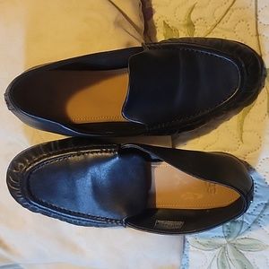 UGG black leather slip on loafers size 6